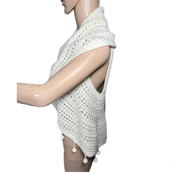 Vintage Y2K MUDPIE Crochet Knit Cardigan Sweater Size S Ivory Sleeveless Shawl - Picture 4 of 9